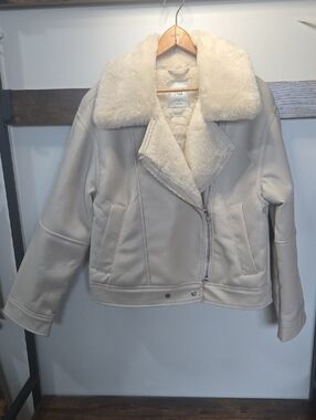 Abercrombie & Fitch Cream Faux-Shearling Aviator Jacket